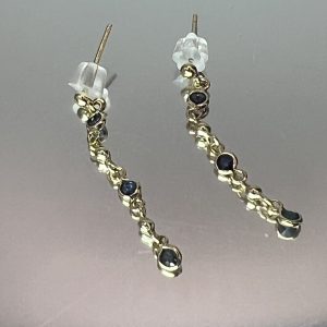 9ct Gold Blue Topaz Dangle Drop Earrings Pierced Ears Pre Owned