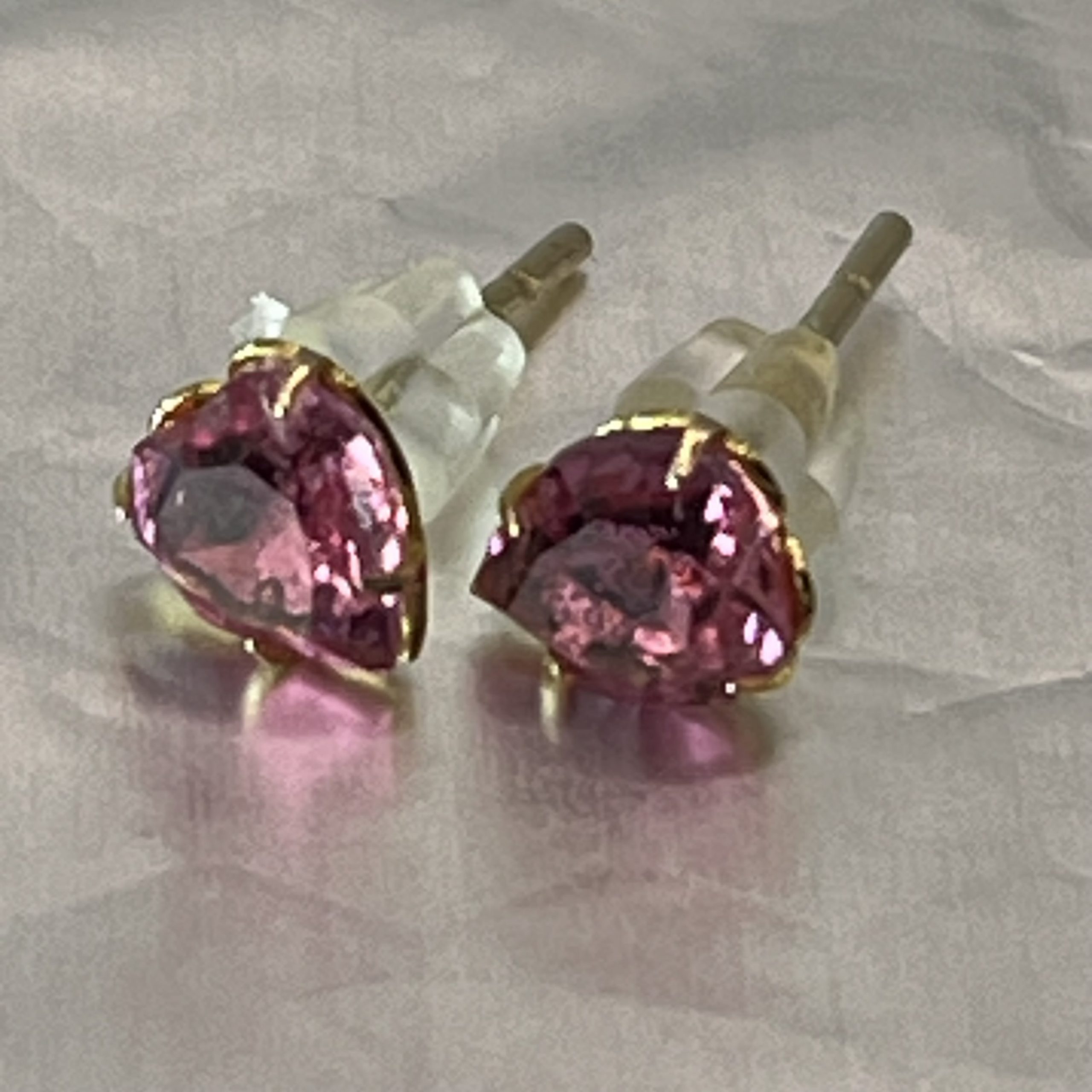 9ct Gold Pink Topaz Stud Earrings Hallmark Pierced Ears Pre Owned