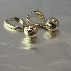9ct Gold Ball Dangle Earrings Pierced Ears Hallmark Pre Owned