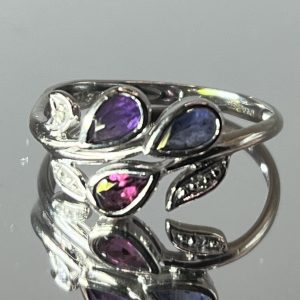 9ct White Gold Amethyst Diamond Ring Pre Owned UK Size O