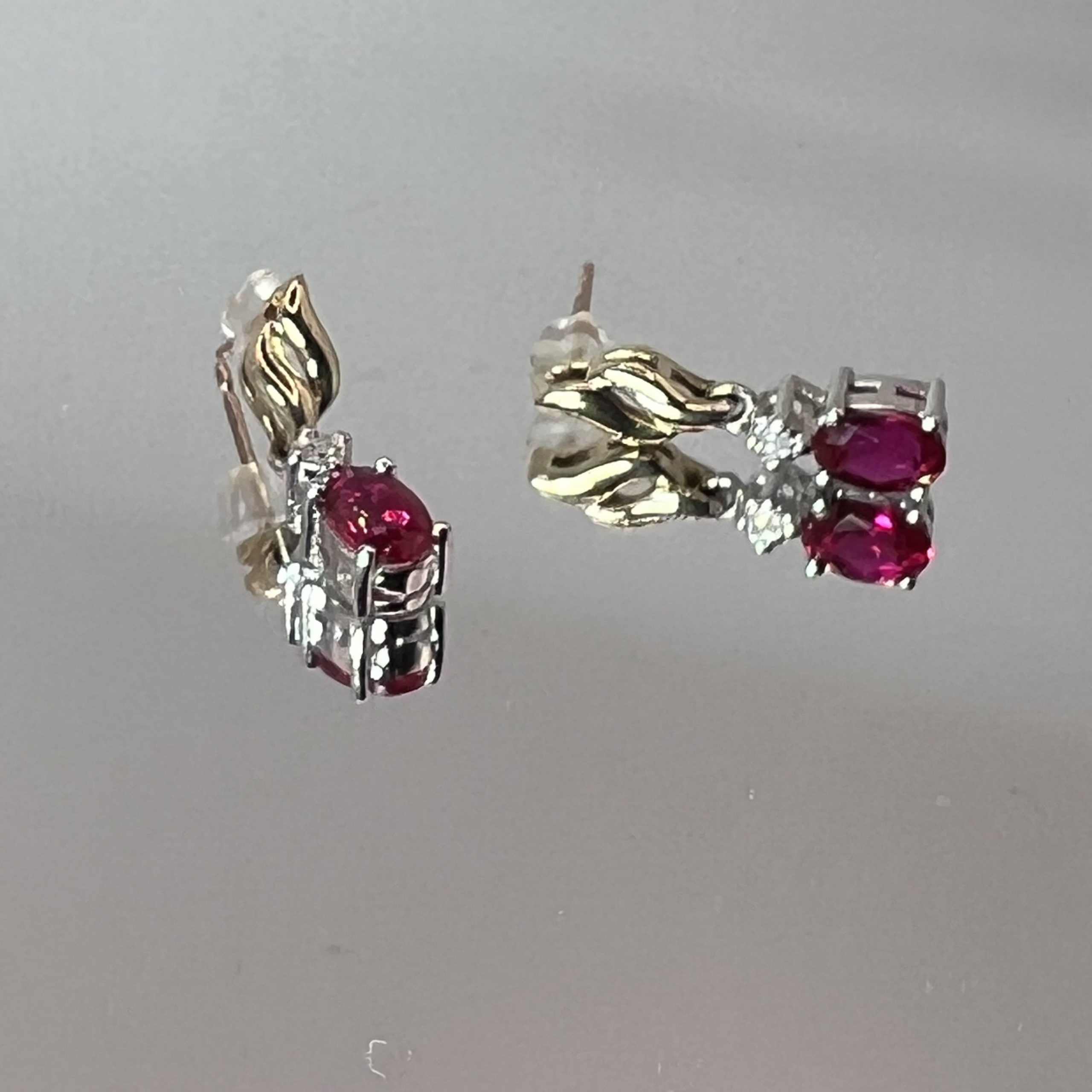 9ct Yellow Gold Ruby Diamond Dangle/Drop Earrings Pre Owned