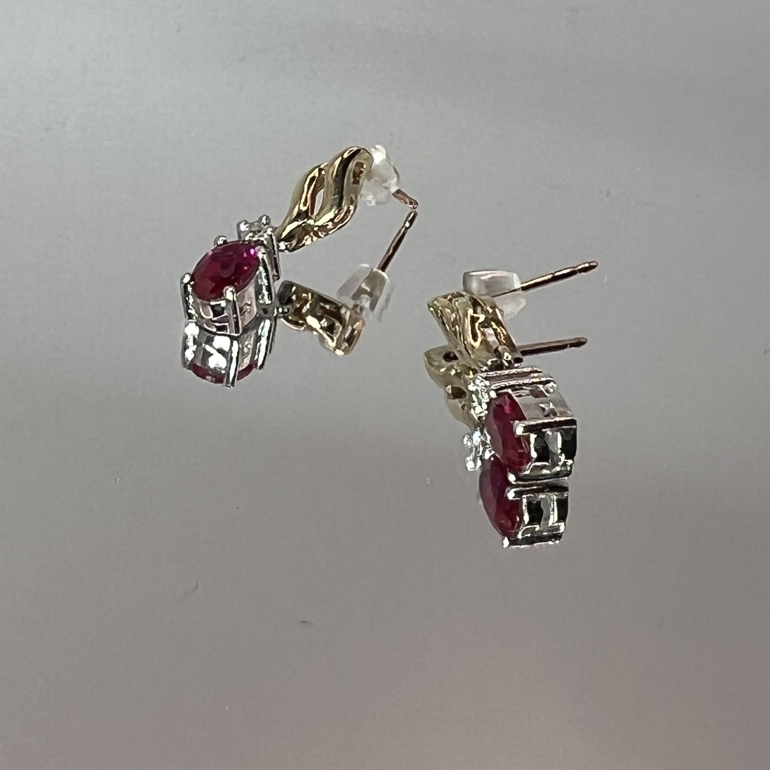 9ct Gold Ruby Diamond Dangle/Drop Earrings Hallmark Pre Owned - Image 2