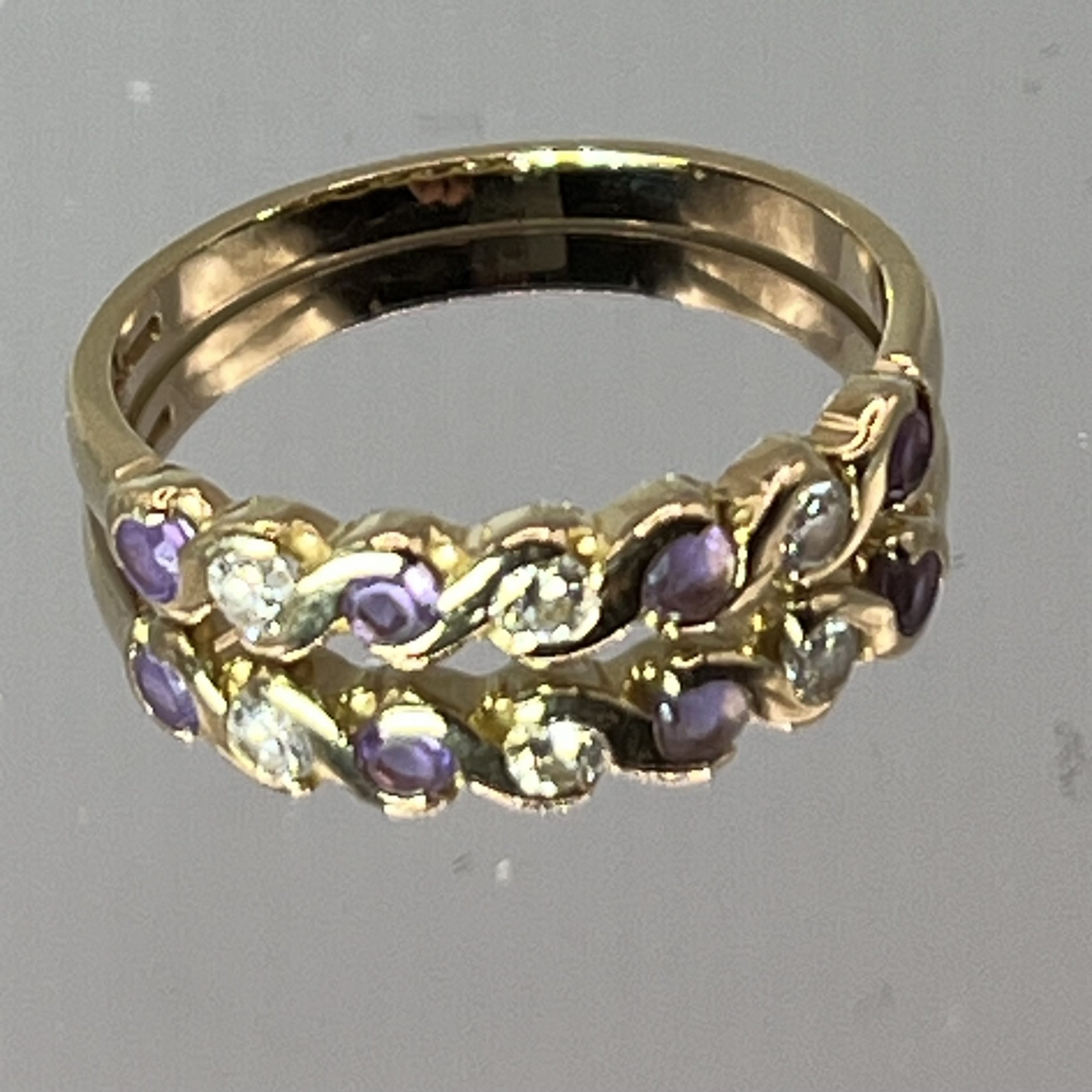18ct Gold Amethyst Diamond Ring Hallmark Pre Owned UK Size O