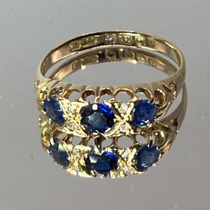 18ct Gold Sapphire Diamond Ring Hallmark Pre Owned UK Size N