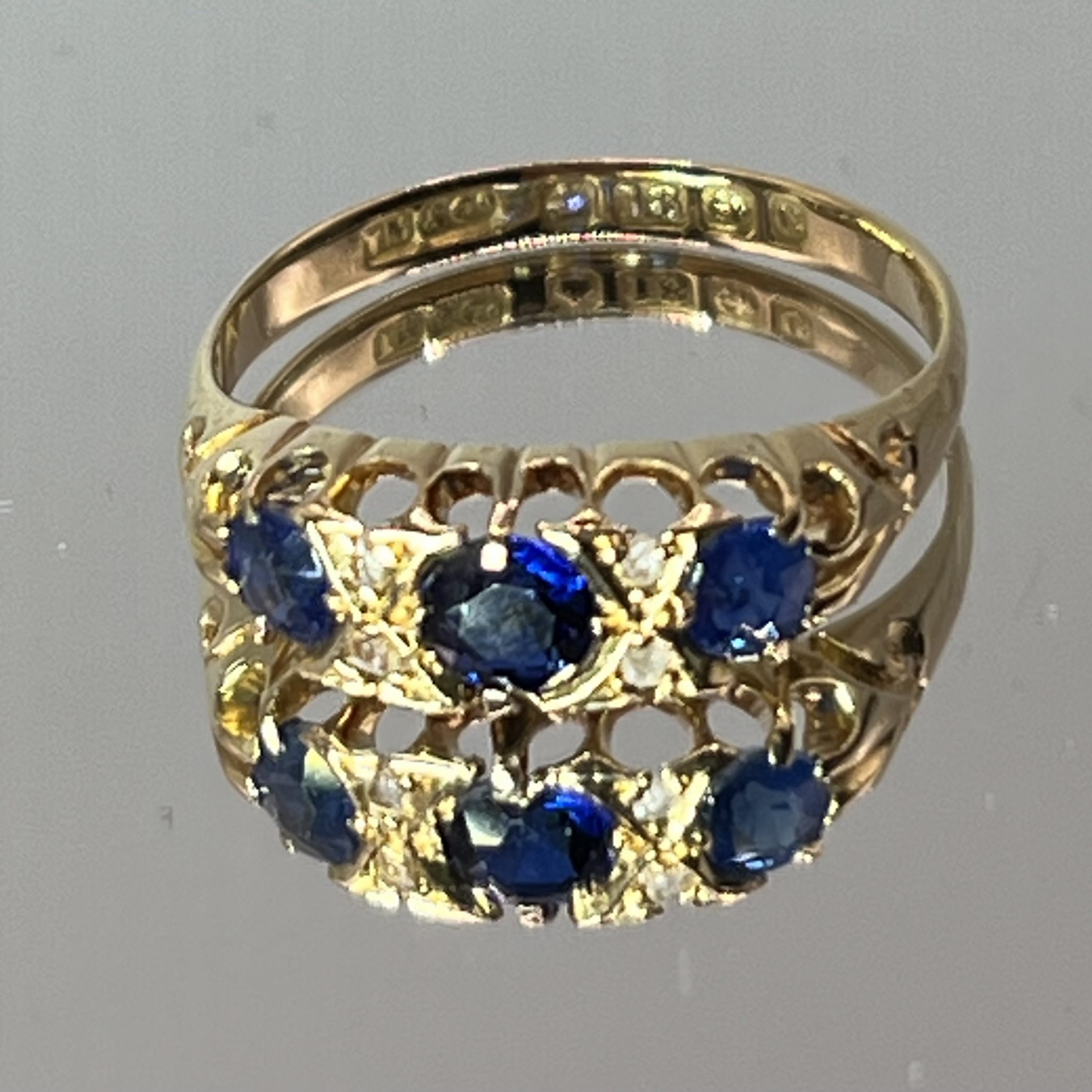 18ct Gold Sapphire Diamond Ring Hallmark Pre Owned UK Size N