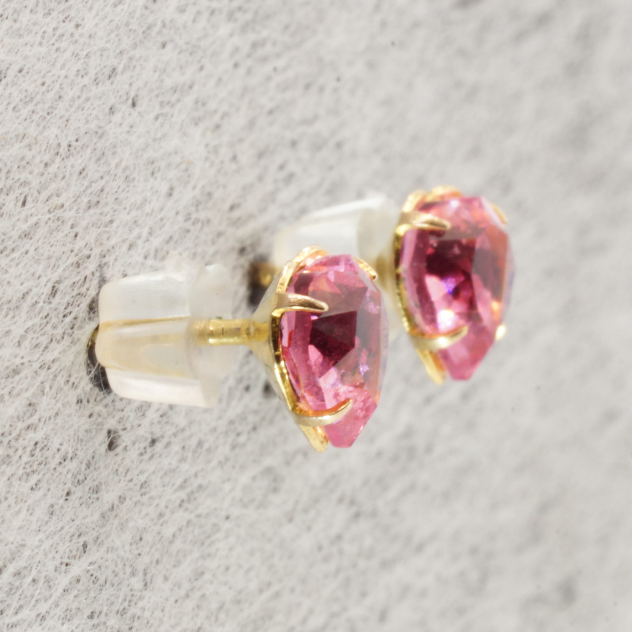 9ct Gold Pink Topaz Stud Earrings Pierced Ears Pre Owned - Image 4