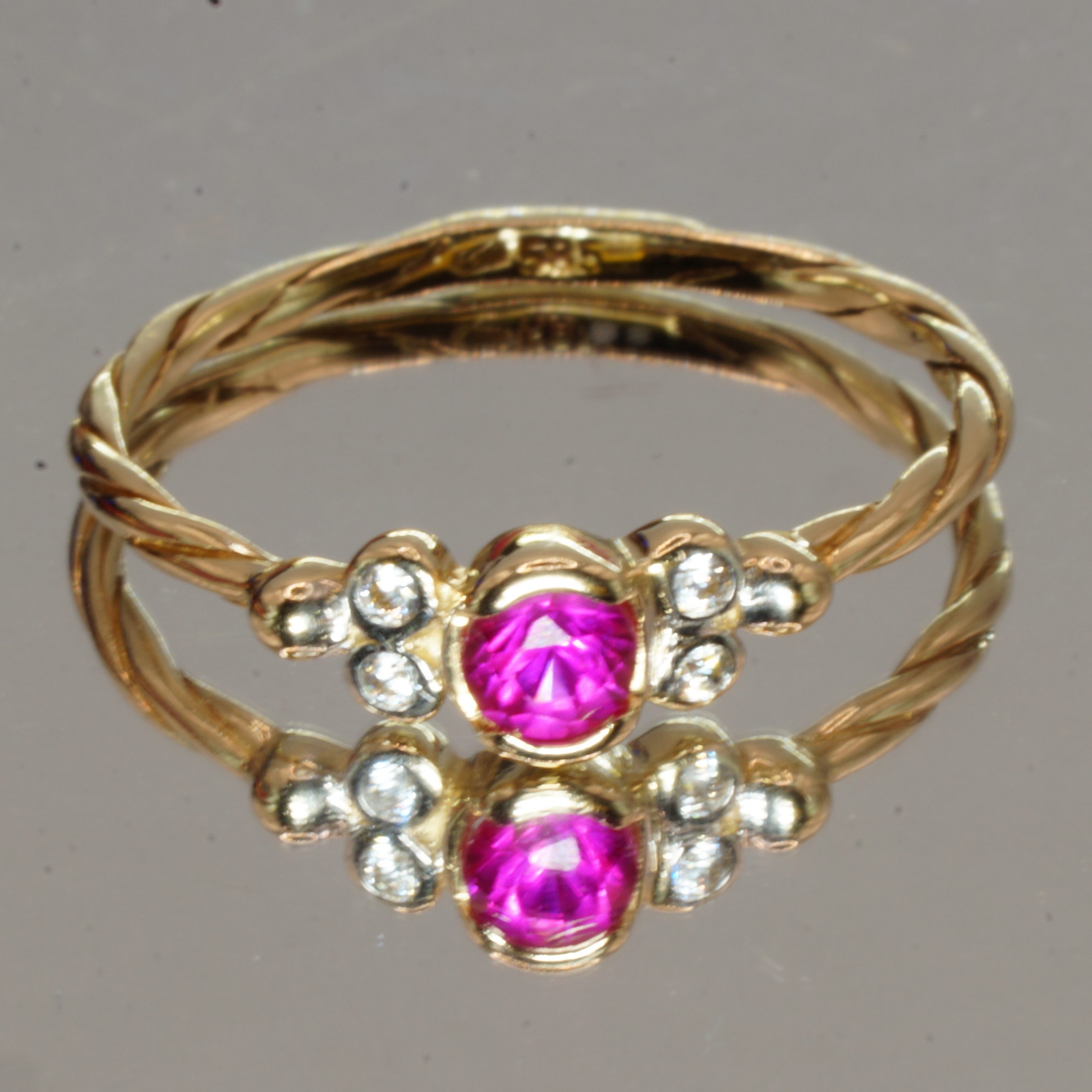 14ct Gold Ruby Diamond Ring Hallmark UK Size P Pre Owned