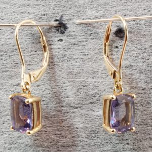 9ct Gold Amethyst Dangle Drop Earrings Pierced Ears Pre Owned