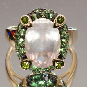 9ct Gold Tourmaline Rose Quartz Ring UK Size Q Pre Owned