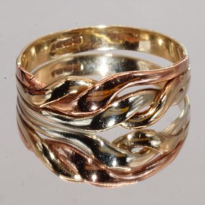 9ct Multi Gold Twist Ring Band Hallmark UK Size O Pre Owned