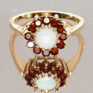 9ct Gold Opal Garnet Halo Ring Hallmark UK Size L1/2 Pre Owned