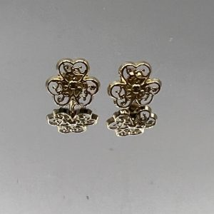 9ct Yellow Gold Stud Shamrock Earrings Hallmark Pre Owned