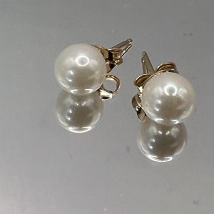 9ct Gold Pearl Stud Earrings Hallmark Pierced Ears Pre Owned