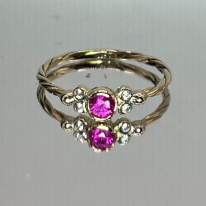 14ct Gold Ruby Diamond Stacking Ring Hallmark UK Size P PreOwned