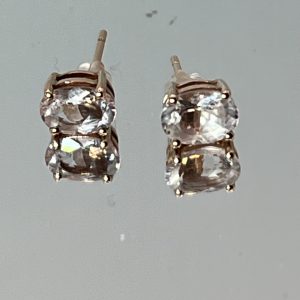 9ct Rose Gold Rose Quartz Stud Earrings Pierced Ears Pre Owned