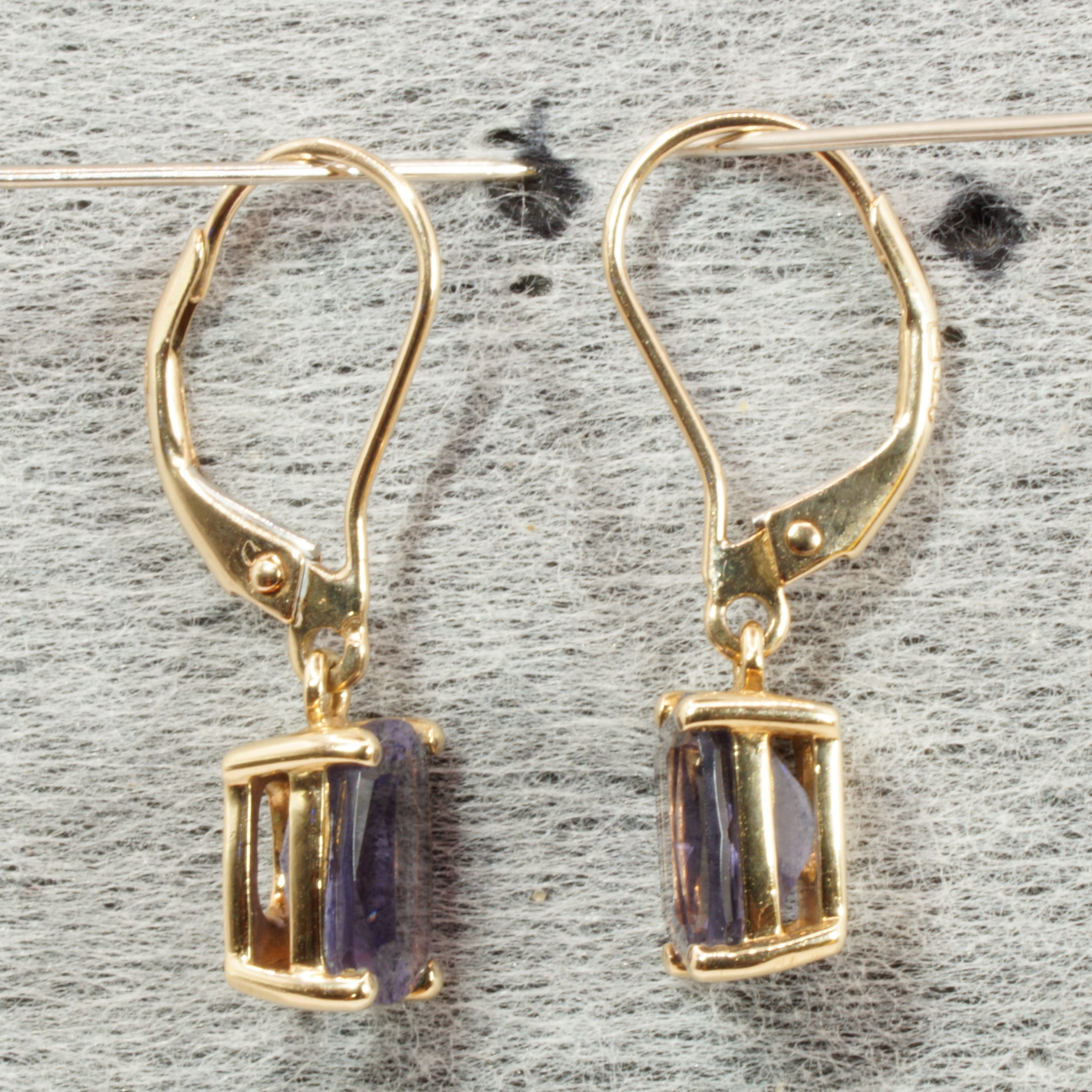 9ct Gold Amethyst Dangle Drop Earrings Pierced Ears Pre Owned - Image 2