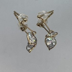 9ct Gold Dangle Earrings Heart Detail Pierced Ears Pre Owned