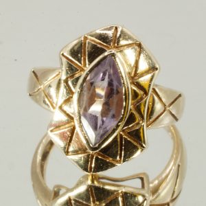 9ct Gold Amethyst Cocktail Ring Hallmark UK Size O Pre Owned