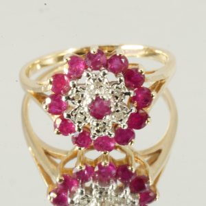 10ct Gold Ruby Diamond Cluster Ring UK Size M1/2 Pre Owned