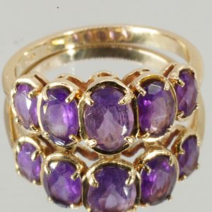 9ct Gold 5 Stone Amethyst Ring Hallmark UK Size P1/2 Pre Owned