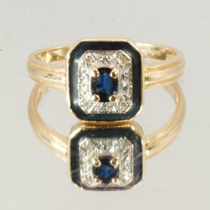 14ct Gold Sapphire Diamond Ring UK Size O1/2 Pre Owned