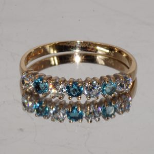 9ct Gold Aquamarine Eternity Ring Hallmark UK Size M Pre Owned
