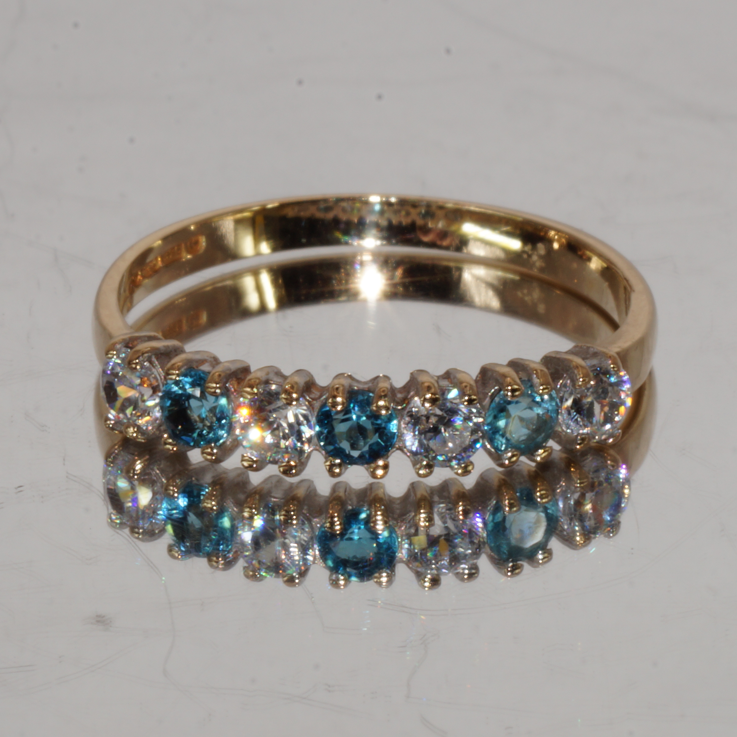 9ct Gold Aquamarine Eternity Ring Hallmark UK Size M Pre Owned