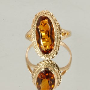 9ct Gold Amber Statement Cocktail Ring UK Size L Pre Owned 411