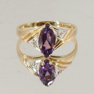 9ct Gold Amethyst Statement Cocktail Ring UK Size N Pre Owned