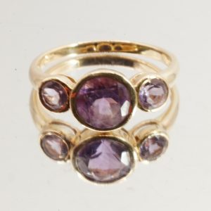 9ct Gold Amethyst Ring Trilogy Hallmark UK Size N Pre Owned