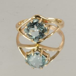 9ct Gold Aquamarine Solitaire Ring Hallmark UK Size K Pre Owned