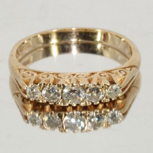 9ct Gold Five Diamond Half Eternity Hallmark UK Size N Pre Owned