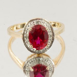 9ct Gold Ruby Halo Cluster Ring Hallmark UK Size K1/2 PreOwned