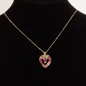 9ct Gold 20 Inch Necklace & Ruby Heart Pendant Pre Owned