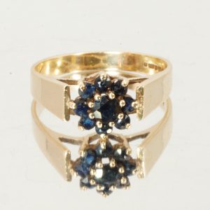 9ct Gold Sapphire Cluster Ring Hallmark UK Size N1/2 Pre Owned