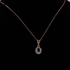 9ct Gold 18 Inch Necklace Sapphire Diamond Pendant Pre Owned