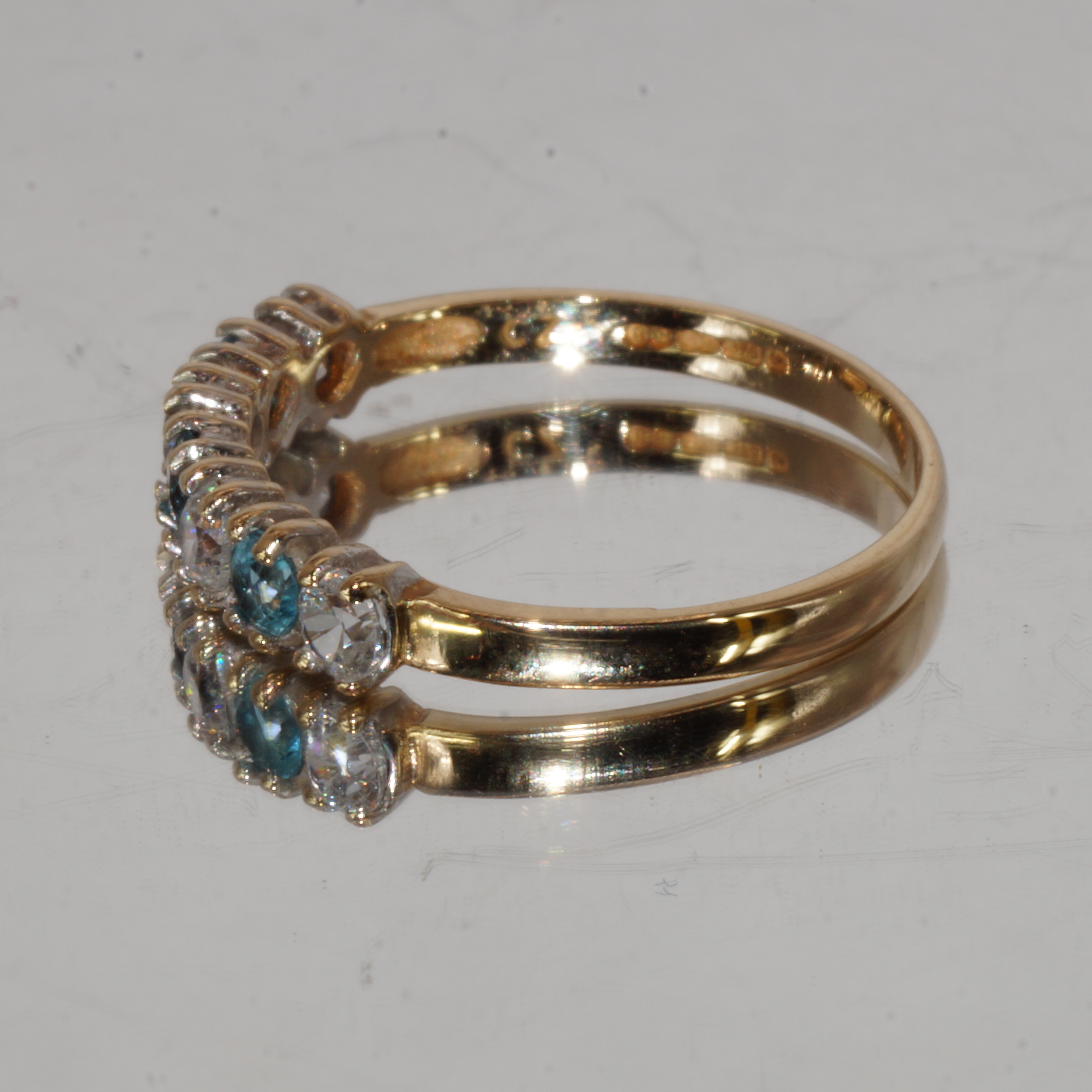 9ct Gold Aquamarine Eternity Ring Hallmark UK Size M Pre Owned - Image 2
