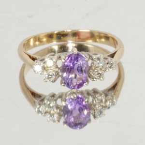 9ct Gold Amethyst Diamond Ring UK Ring Size M1/2 Pre Owned