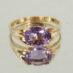 9ct Gold Amethyst Solitaire Ring Hallmark UK Size Q Pre Owned