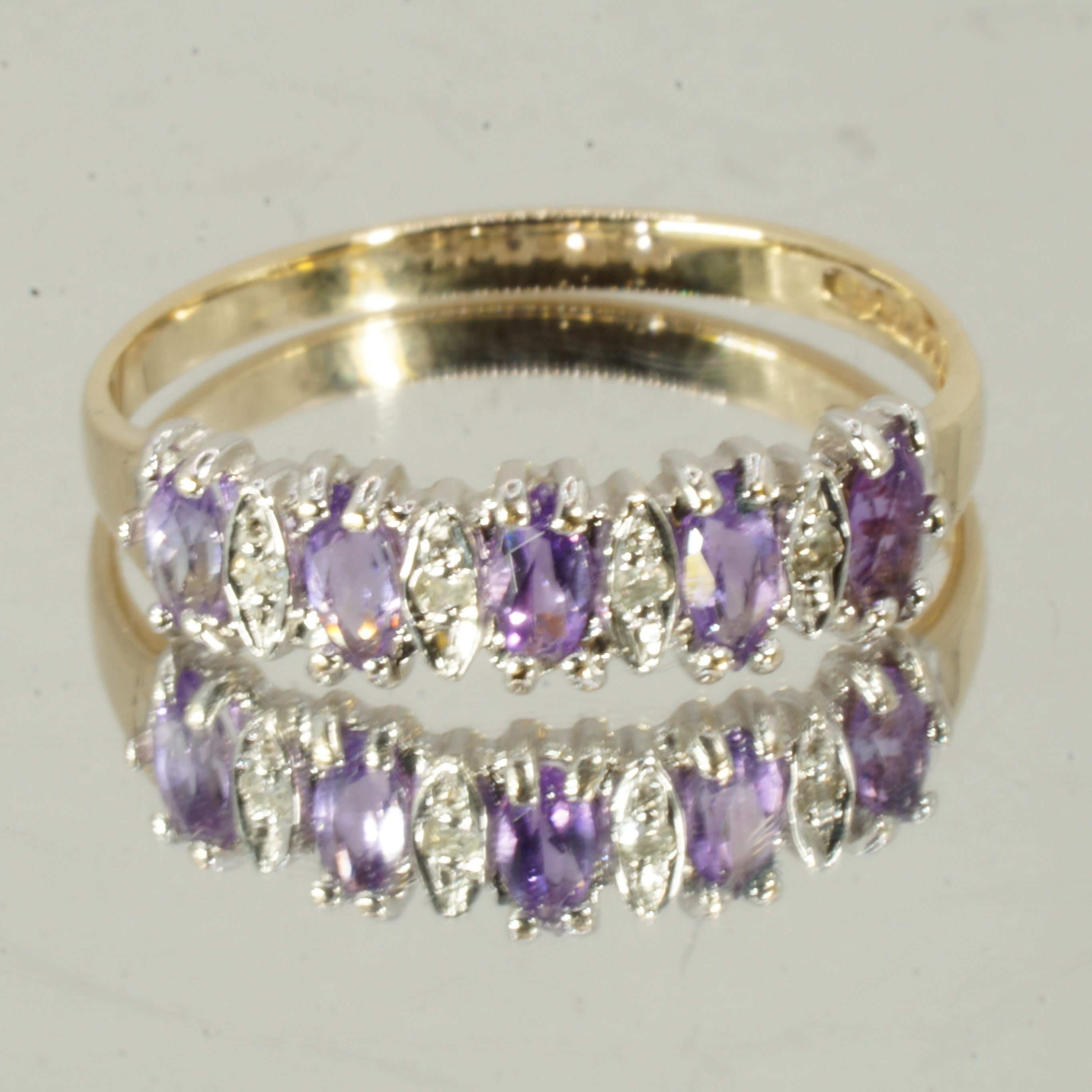 9ct Gold Amethyst Diamond Ring Hallmark UK Size L Pre Owned