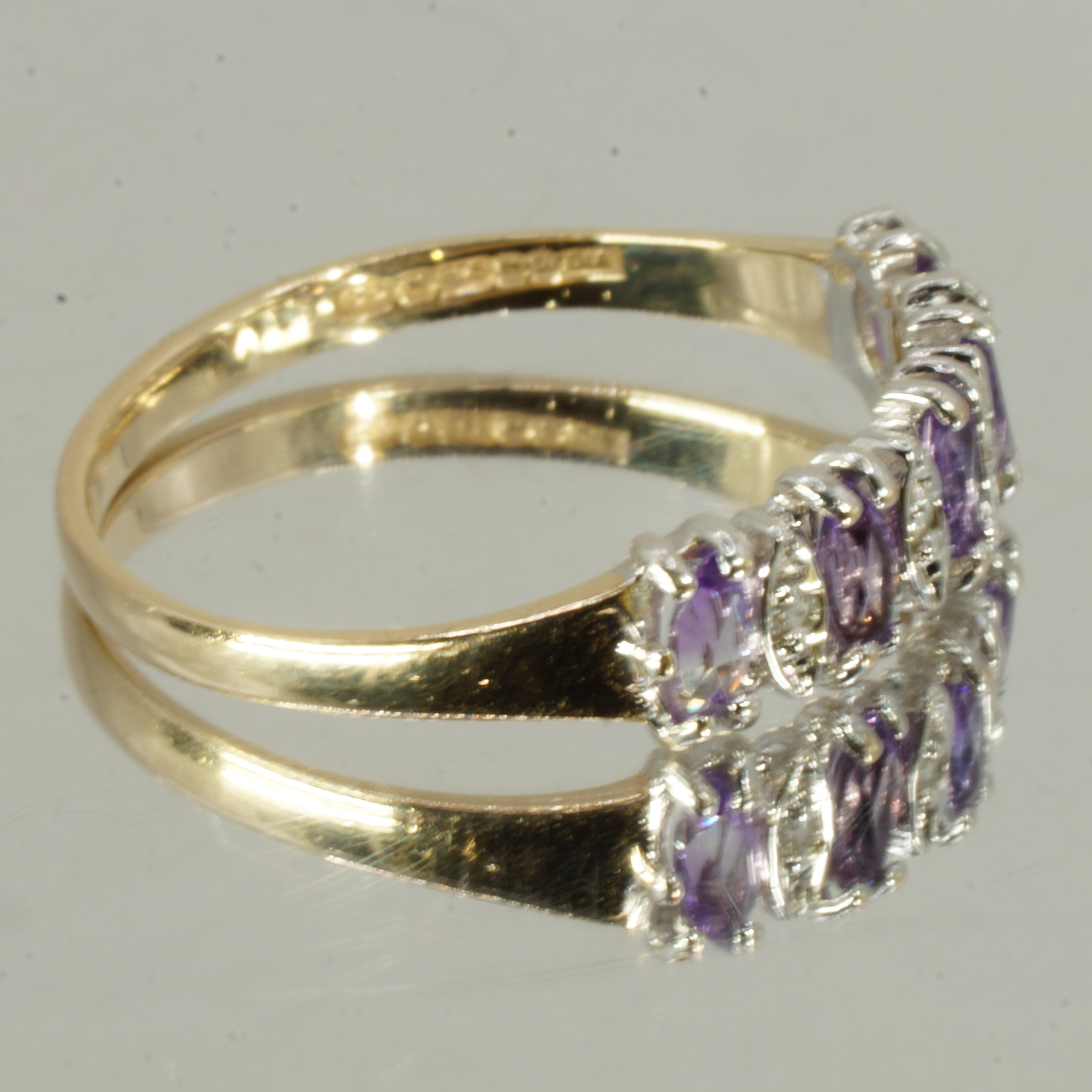 9ct Gold Amethyst Diamond Ring Hallmark UK Size L Pre Owned - Image 3