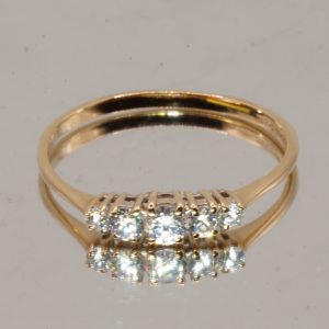 9ct Yellow Gold 5 Stone CZ Stacking Ring Hallmark UK Size V Pre Owned 355
