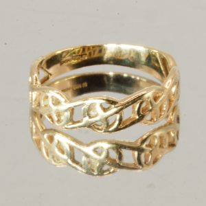 9ct Gold Cross Over Band Ring Hallmark UK Size L Pre Owned